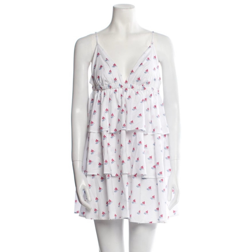 Hill House White Tiered Chemise with Pink Sailboat Print